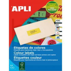 Etikety farebn 210x297mm APLI A4 100 hrkov fluo erven