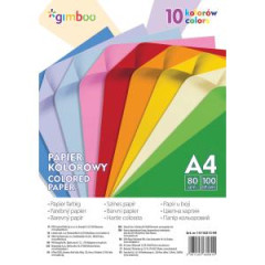 Farebn papier Gimboo A4, 100 listov, 80g, 10 nenovch farieb