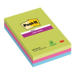 Bloek Post-it Super Sticky 101 mm x 152 mm XXL, dhov farby, linajkov, 3 bloky po 90 lstkov